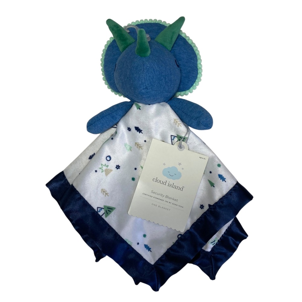 NEW Cloud Island Dinosaur Triceratops Lovey 13" Security Blanket Blue 2021 TAGS